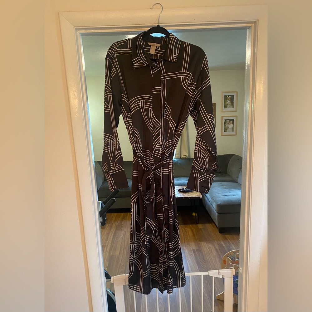 H&M Navy Satin button up dress